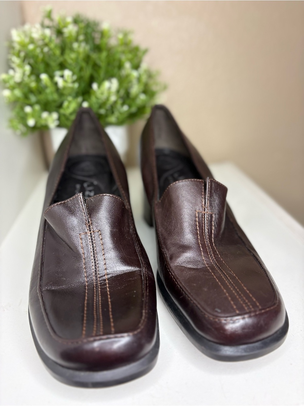 Vintage Liz Claiborne Liz Flex Brown Block Heel Loafers Leather Size 7,5